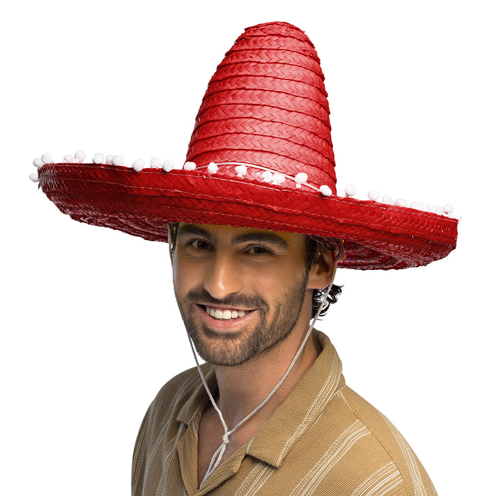 Sombrero Mexicain Paille 5 Couleurs - Chapeau Fiesta avec Pompons
