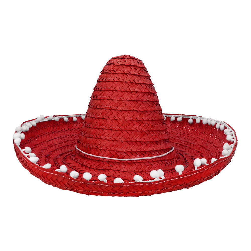 Sombrero Mexicain Paille 5 Couleurs - Chapeau Fiesta avec Pompons