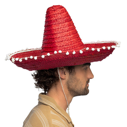 Sombrero Mexicain Paille 5 Couleurs - Chapeau Fiesta avec Pompons