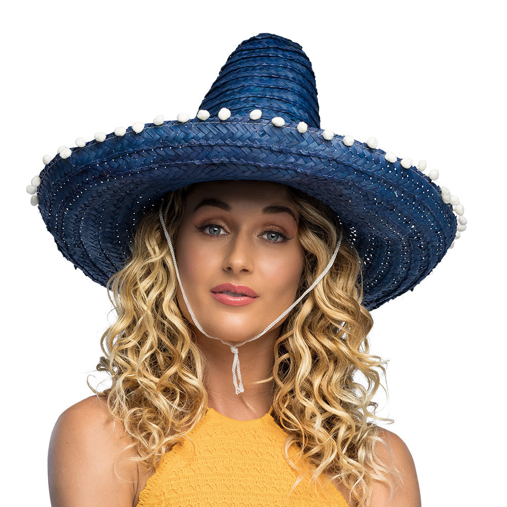Sombrero Mexicain Paille 5 Couleurs - Chapeau Fiesta avec Pompons
