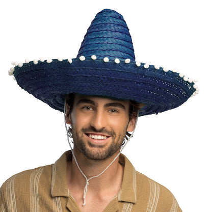 Sombrero Mexicain Paille 5 Couleurs - Chapeau Fiesta avec Pompons