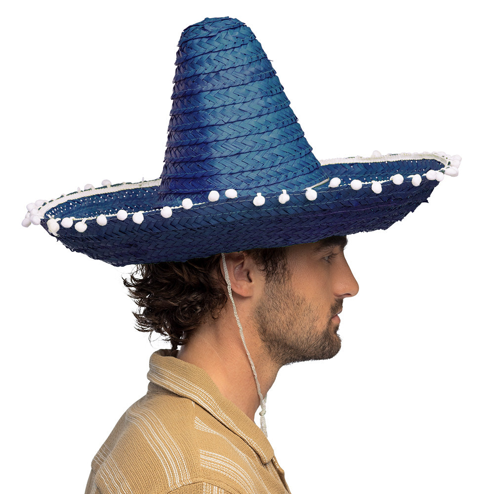 Sombrero Mexicain Paille 5 Couleurs - Chapeau Fiesta avec Pompons