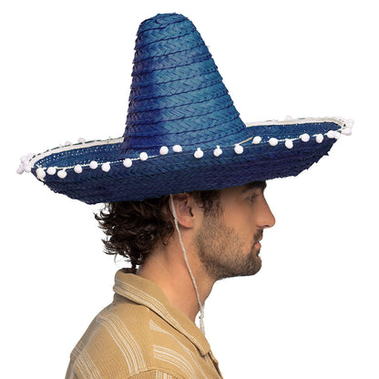 Sombrero Mexicain Paille 5 Couleurs - Chapeau Fiesta avec Pompons