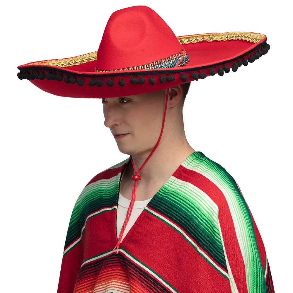 Grand Sombrero Mexicain Rouge Luxe - Chapeau de Fiesta