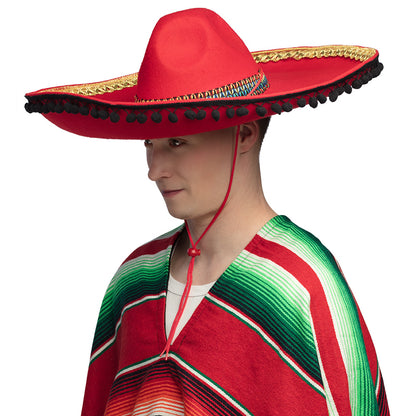 Grand Sombrero Mexicain Rouge Luxe - Chapeau de Fiesta