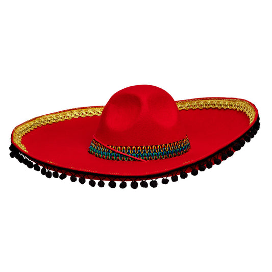 Grand Sombrero Mexicain Rouge Luxe - Chapeau de Fiesta