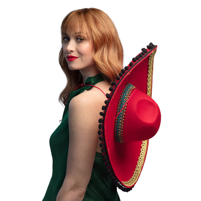 Grand Sombrero Mexicain Rouge Luxe - Chapeau de Fiesta