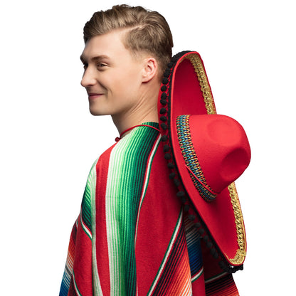 Grand Sombrero Mexicain Rouge Luxe - Chapeau de Fiesta