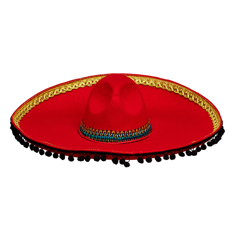 Grand Sombrero Mexicain Rouge Luxe - Chapeau de Fiesta