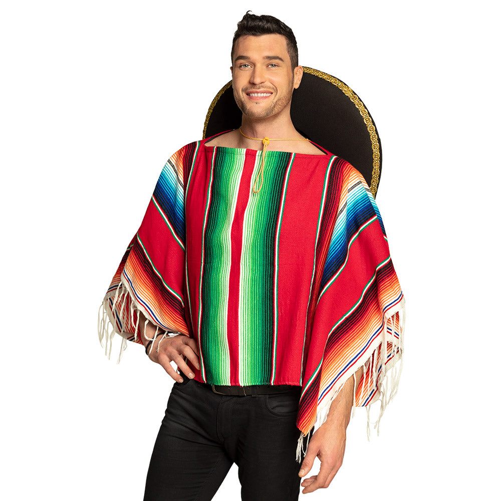 Poncho Mexicain Rayé Rouge - Déguisement Fiesta Adulte