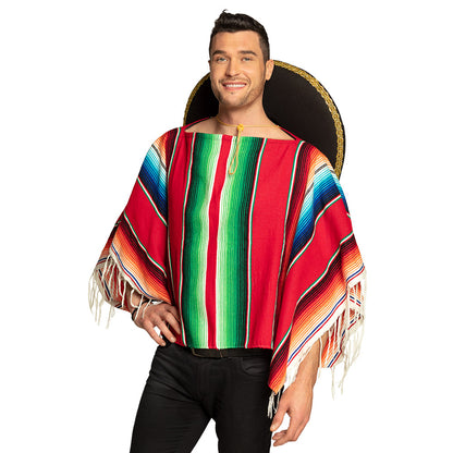 Poncho Mexicain Rayé Rouge - Déguisement Fiesta Adulte