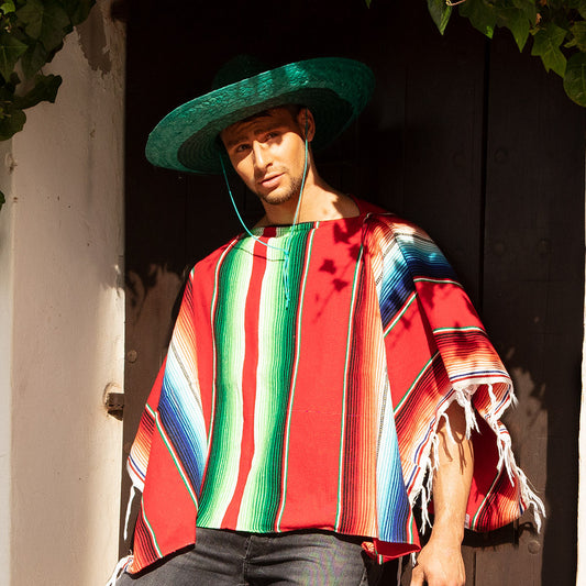 Poncho Mexicain Rayé Rouge - Déguisement Fiesta Adulte