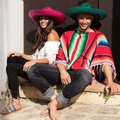 Poncho Mexicain Rayé Rouge - Déguisement Fiesta Adulte