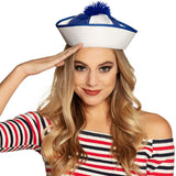 Béret Marin Blanc et Bleu avec Pompon - Accessoire Nautique