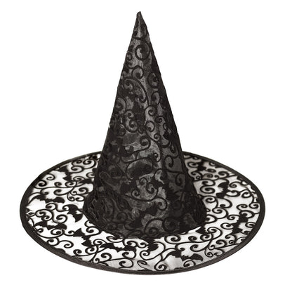 Chapeau Sorcière Noir Dentelle - Accessoire Halloween Adulte