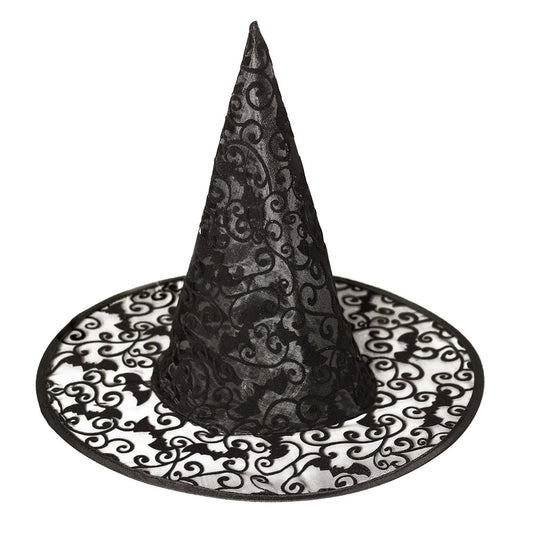 Chapeau Sorcière Noir Dentelle - Accessoire Halloween Adulte