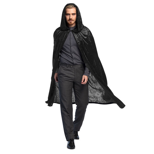 Cape Noire Velours à Capuche - 170cm - Déguisement Gothique