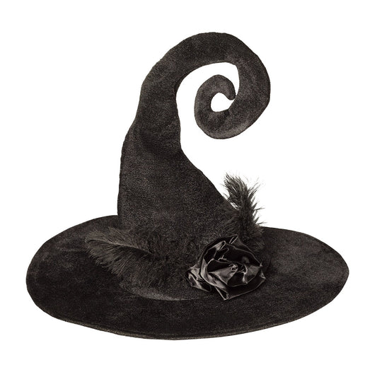 Chapeau de Sorcière Noir Spirale Plume - Déguisement Magique