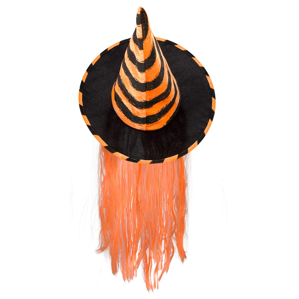 Chapeau de Sorcière Rayé avec Cheveux Halloween UV Blacklight