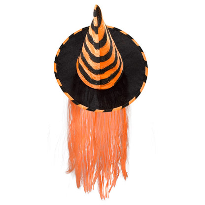 Chapeau de Sorcière Rayé avec Cheveux Halloween UV Blacklight