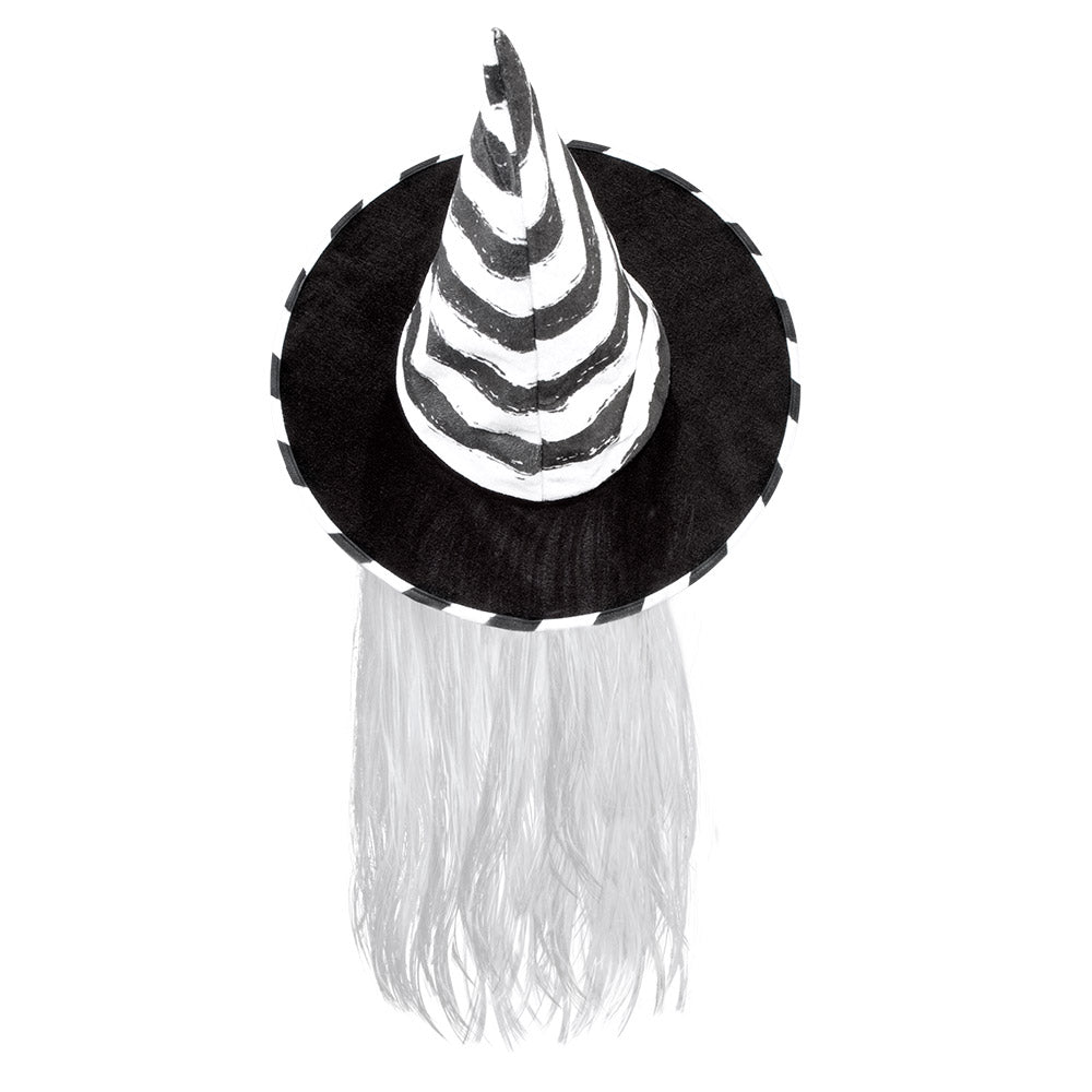 Chapeau de Sorcière Rayé avec Cheveux Halloween UV Blacklight