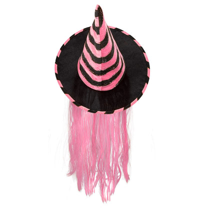 Chapeau de Sorcière Rayé avec Cheveux Halloween UV Blacklight