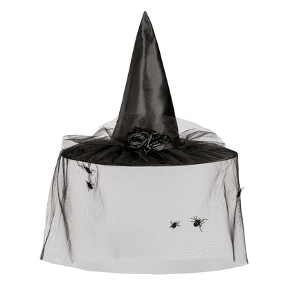 Chapeau Sorcière Noir Tulle Araignées Halloween