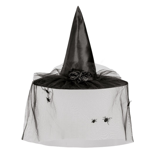 Chapeau Sorcière Noir Tulle Araignées Halloween