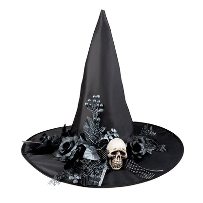Chapeau de Sorcière Gothique Crâne et Roses Noires Luxe