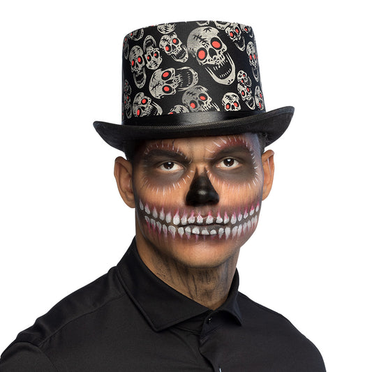 Haut de Forme Skull Rouge et Noir - Accessoire Halloween Gothique
