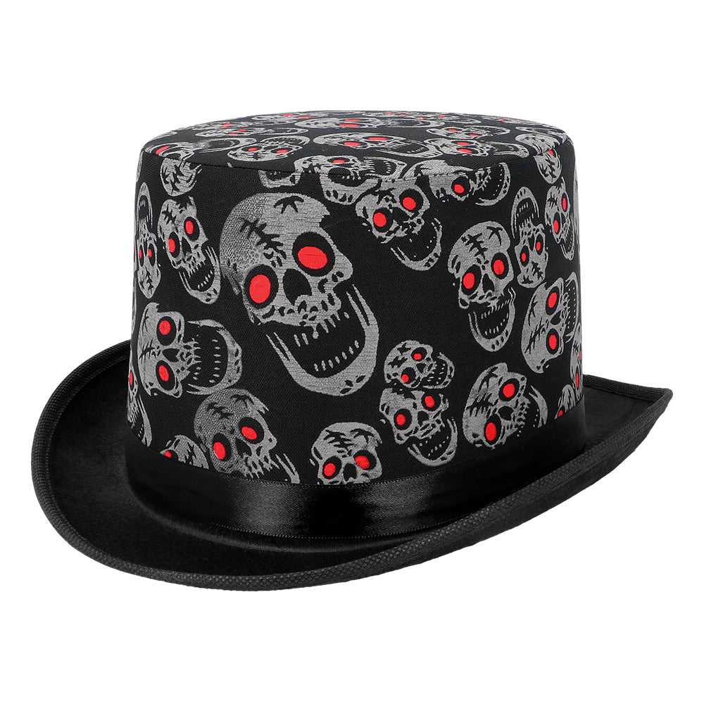 Haut de Forme Skull Rouge et Noir - Accessoire Halloween Gothique