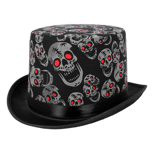 Haut de Forme Skull Rouge et Noir - Accessoire Halloween Gothique