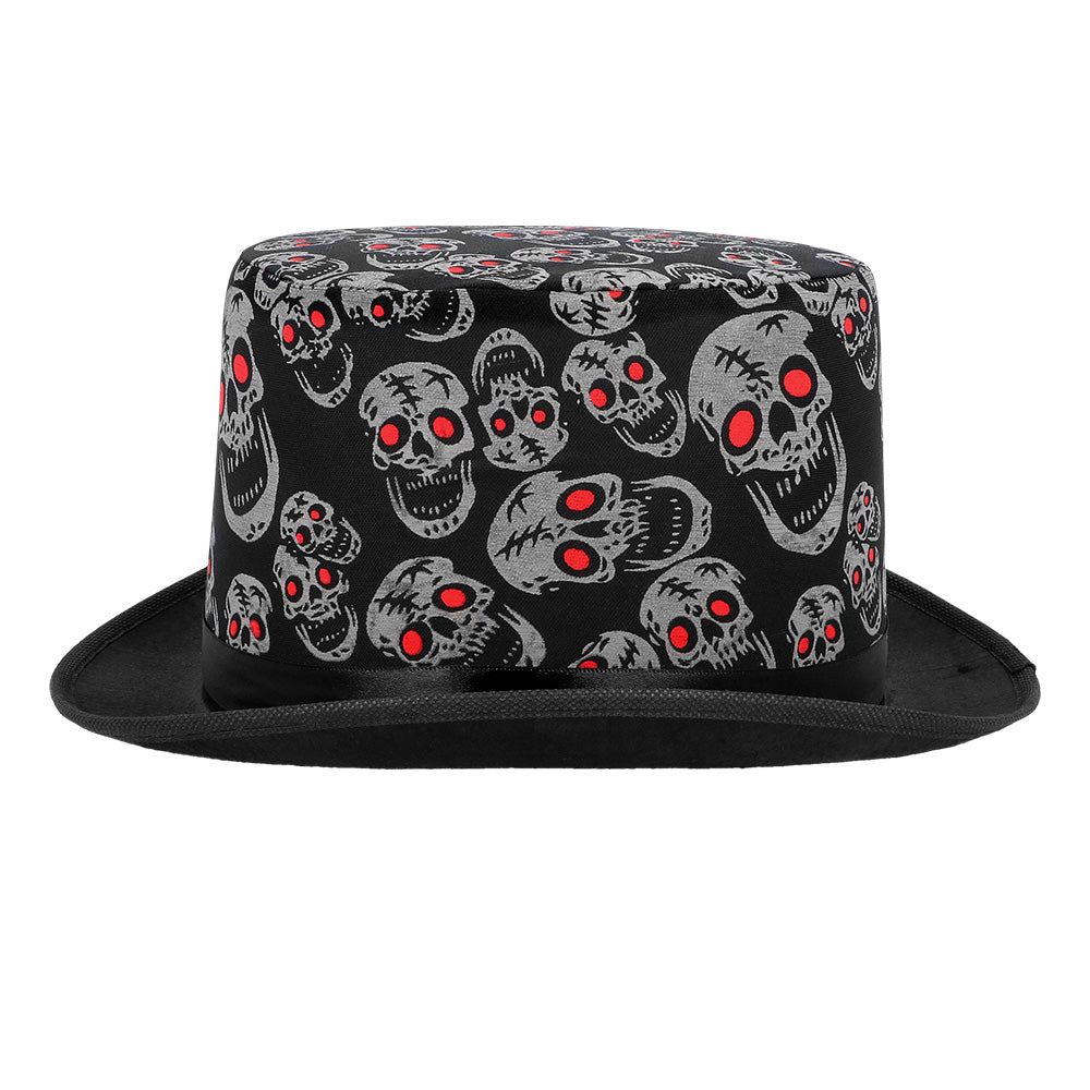 Haut de Forme Skull Rouge et Noir - Accessoire Halloween Gothique