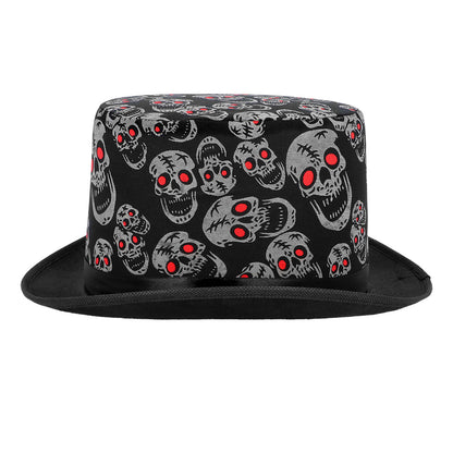 Haut de Forme Skull Rouge et Noir - Accessoire Halloween Gothique