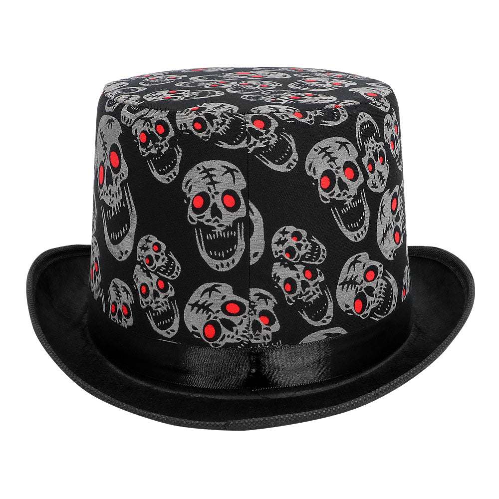 Haut de Forme Skull Rouge et Noir - Accessoire Halloween Gothique