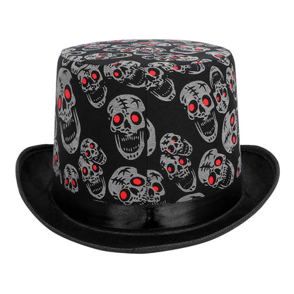 Haut de Forme Skull Rouge et Noir - Accessoire Halloween Gothique