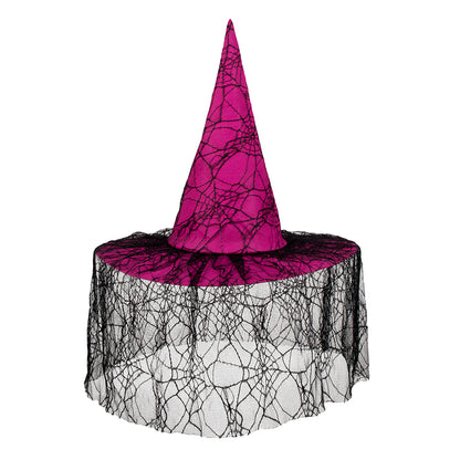 Chapeau de Sorcière Halloween avec Voile Dentelle Noir
