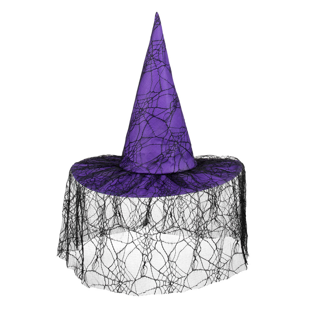 Chapeau de Sorcière Halloween avec Voile Dentelle Noir