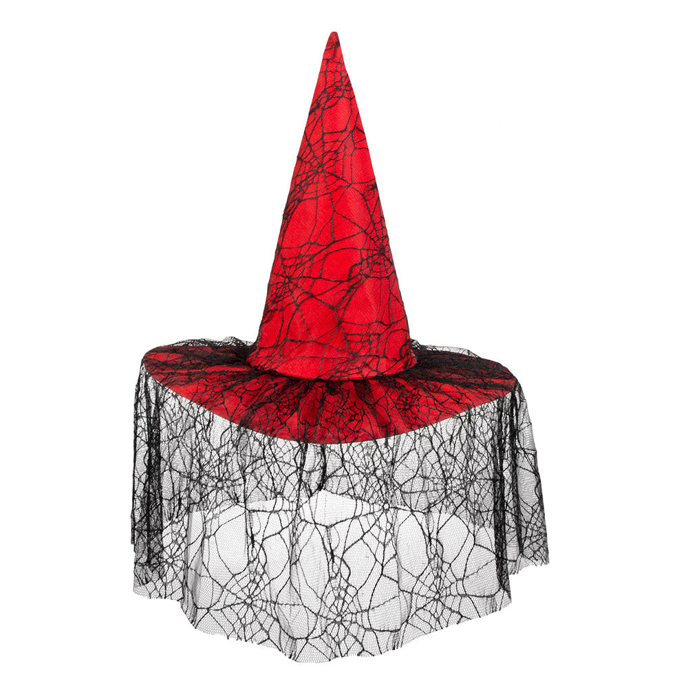 Chapeau de Sorcière Halloween avec Voile Dentelle Noir
