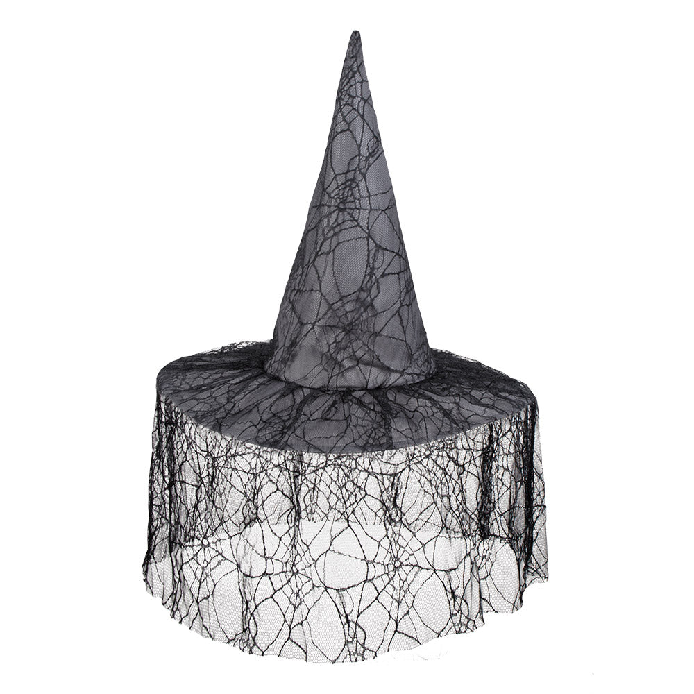Chapeau de Sorcière Halloween avec Voile Dentelle Noir