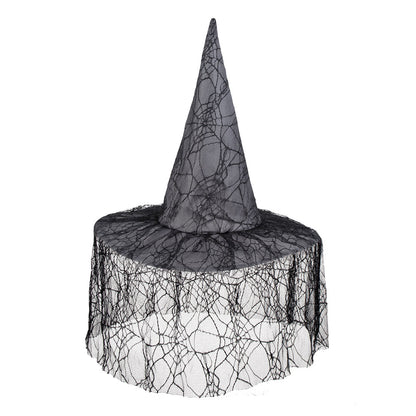Chapeau de Sorcière Halloween avec Voile Dentelle Noir