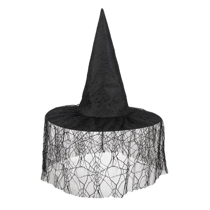 Chapeau de Sorcière Halloween avec Voile Dentelle Noir
