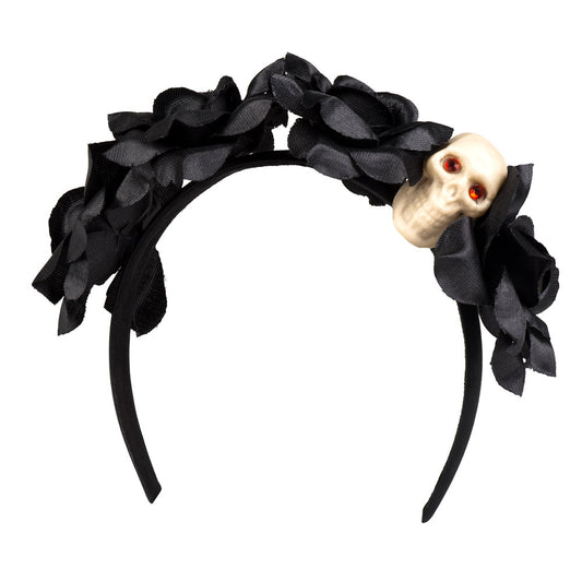 Serre-tête Roses Noires et Crâne - Déguisement Gothique