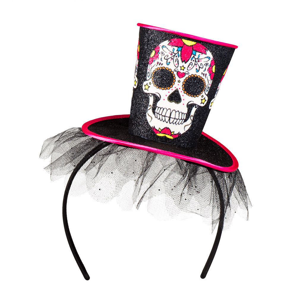 Chapeau Haut de Forme Crâne Sucre - Accessoire Halloween Déguisement