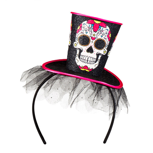 Chapeau Haut de Forme Crâne Sucre - Accessoire Halloween Déguisement