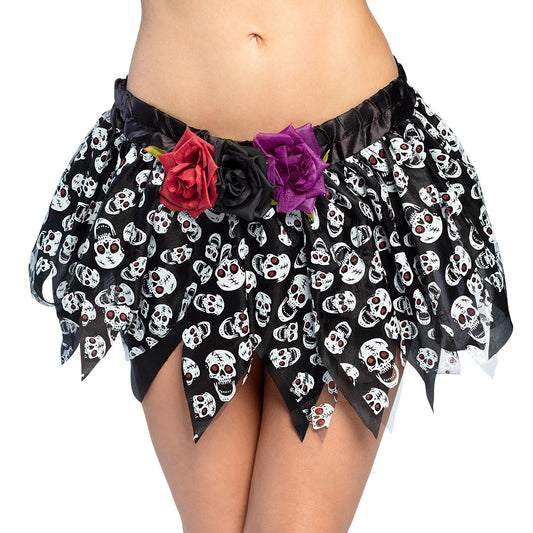 Jupe Tête de Mort Halloween Fleurs Colorées - Déguisement Adulte