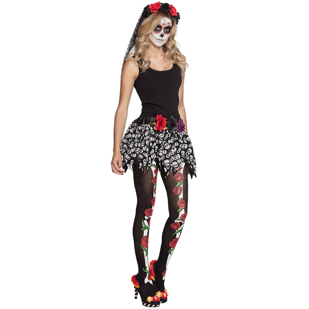 Jupe Tête de Mort Halloween Fleurs Colorées - Déguisement Adulte