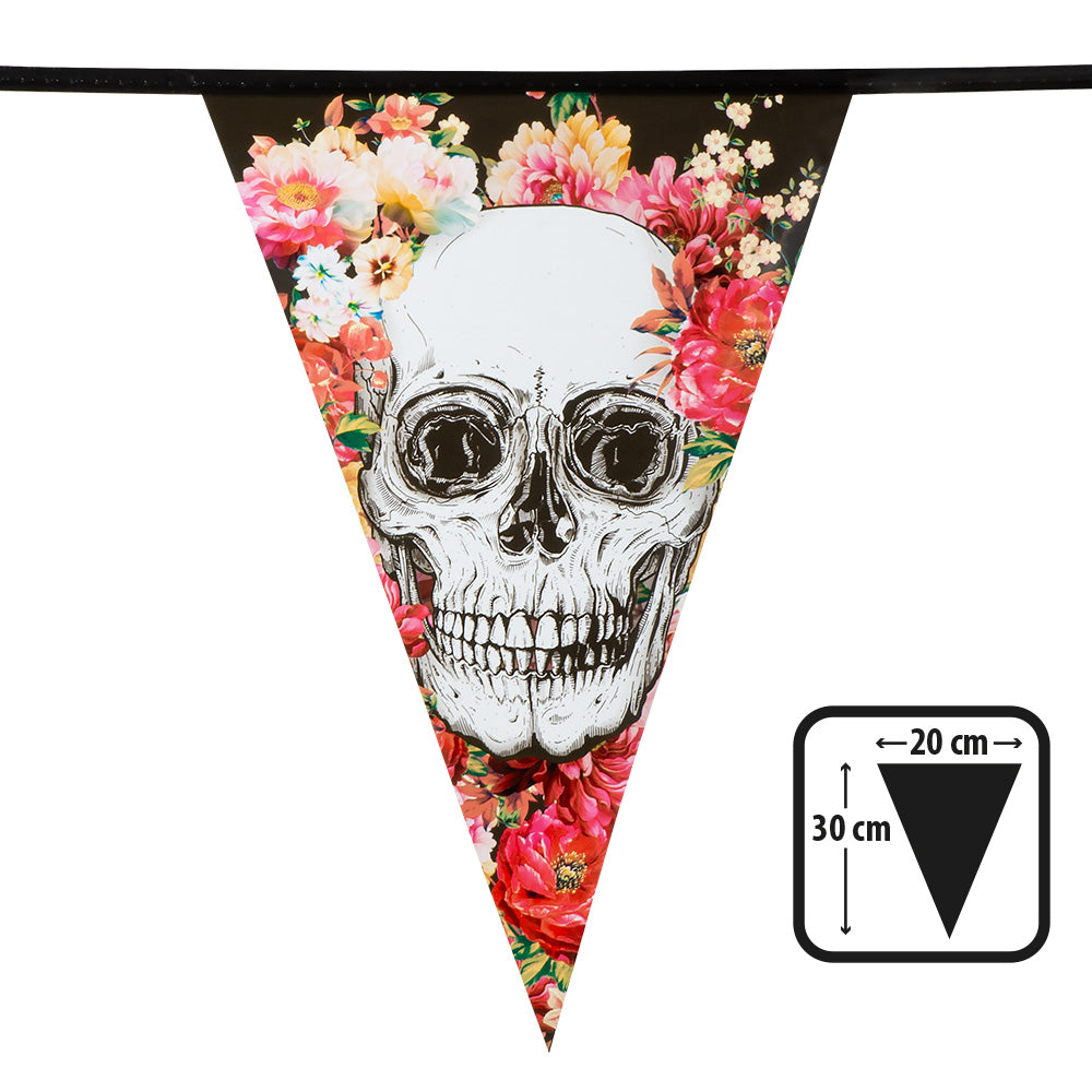 Guirlande Fanions Crâne Floral Halloween 6m - Décoration Fête