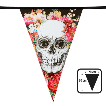 Guirlande Fanions Crâne Floral Halloween 6m - Décoration Fête