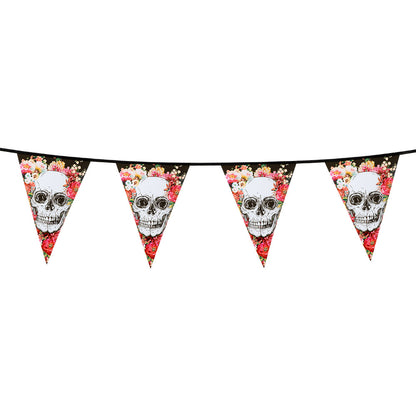 Guirlande Fanions Crâne Floral Halloween 6m - Décoration Fête
